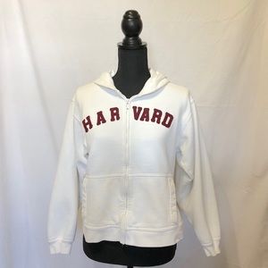 White Harvard Zip Up Hoodie